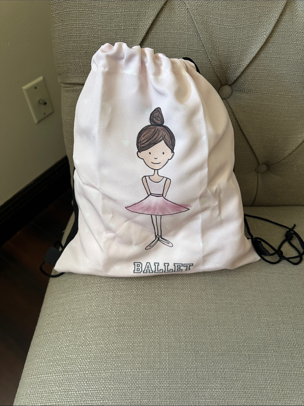 Girls Pink Ballet Drawstring Backpack light pink/black